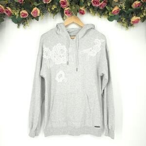 Betsey Johnson Performance Gray Long Sleeve Floral Applique Hoodie Size Small